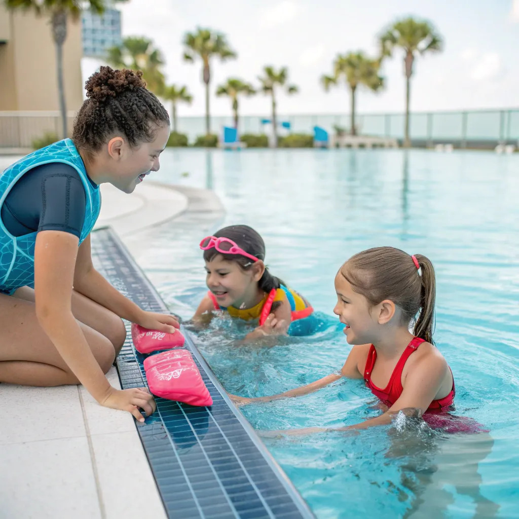 Swimming lessons at the pool